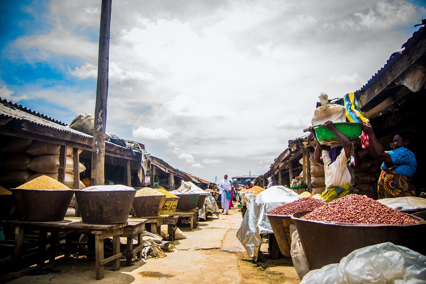 Shops on Ibadan market in Nigeria